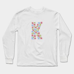 Floral Monogram Letter K - pink and blue Long Sleeve T-Shirt